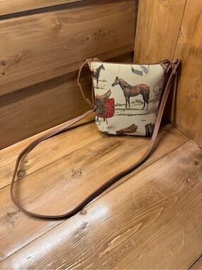 Equestrian Signare Print Crossbody Bag in Beige and Brown